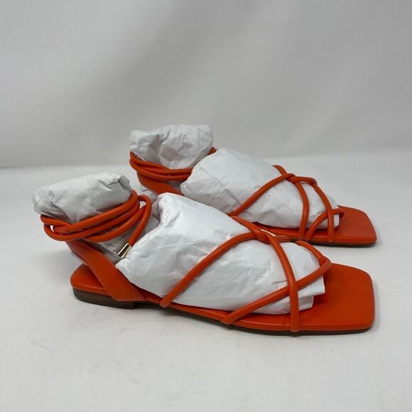 NEW Vince Camuto Alminda Lace Up Sandals 9 Orange Leather Strappy Ankle Wrap - Picture 3 of 10